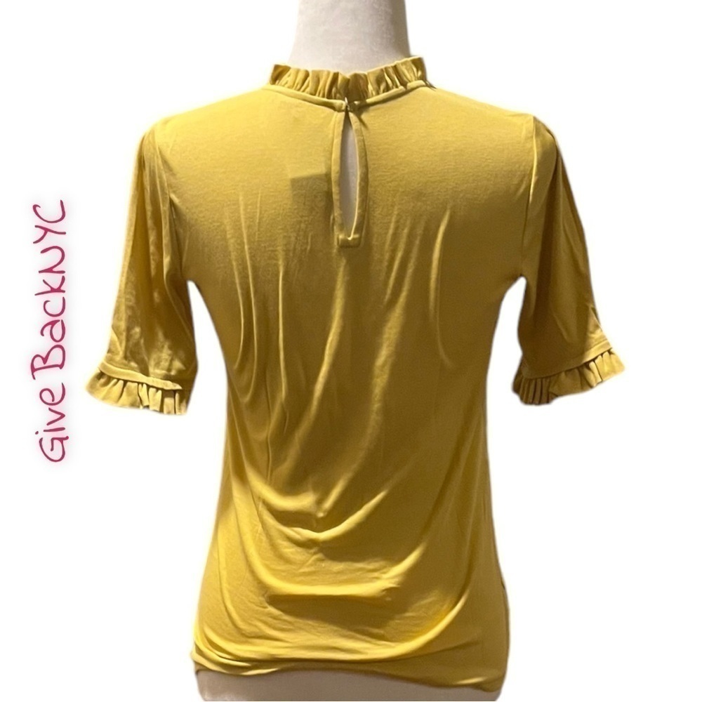 Ann Taylor Ruffle Neck Elbow Sleeve Top Yellow Size SP - Picture 2 of 4